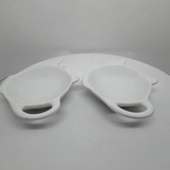 Set of 2 White Ceramic Teapot Shaped Tea Bag Holders Dish Trays Tea Party - Picture 6 of 8